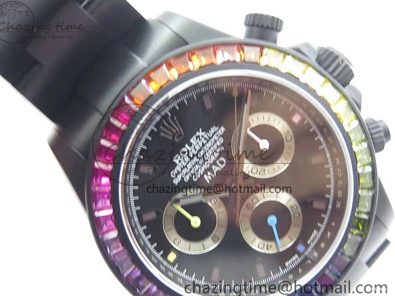 Crystal Bracelet on A7750 Black Edition Rainbow PVD Blaken Best Bezel Dial VR PVD Daytona V2 1226